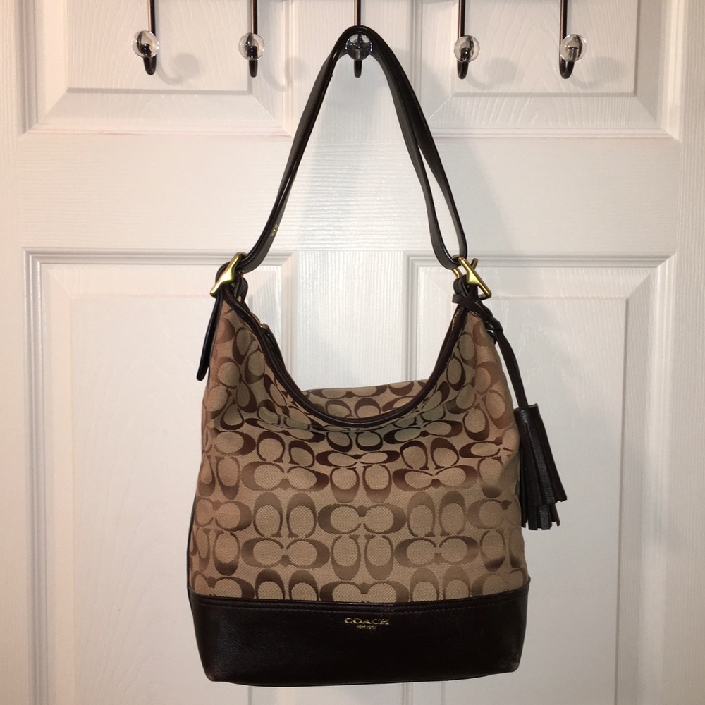 Coach Brown Signature Hobo w/ Leather Trim